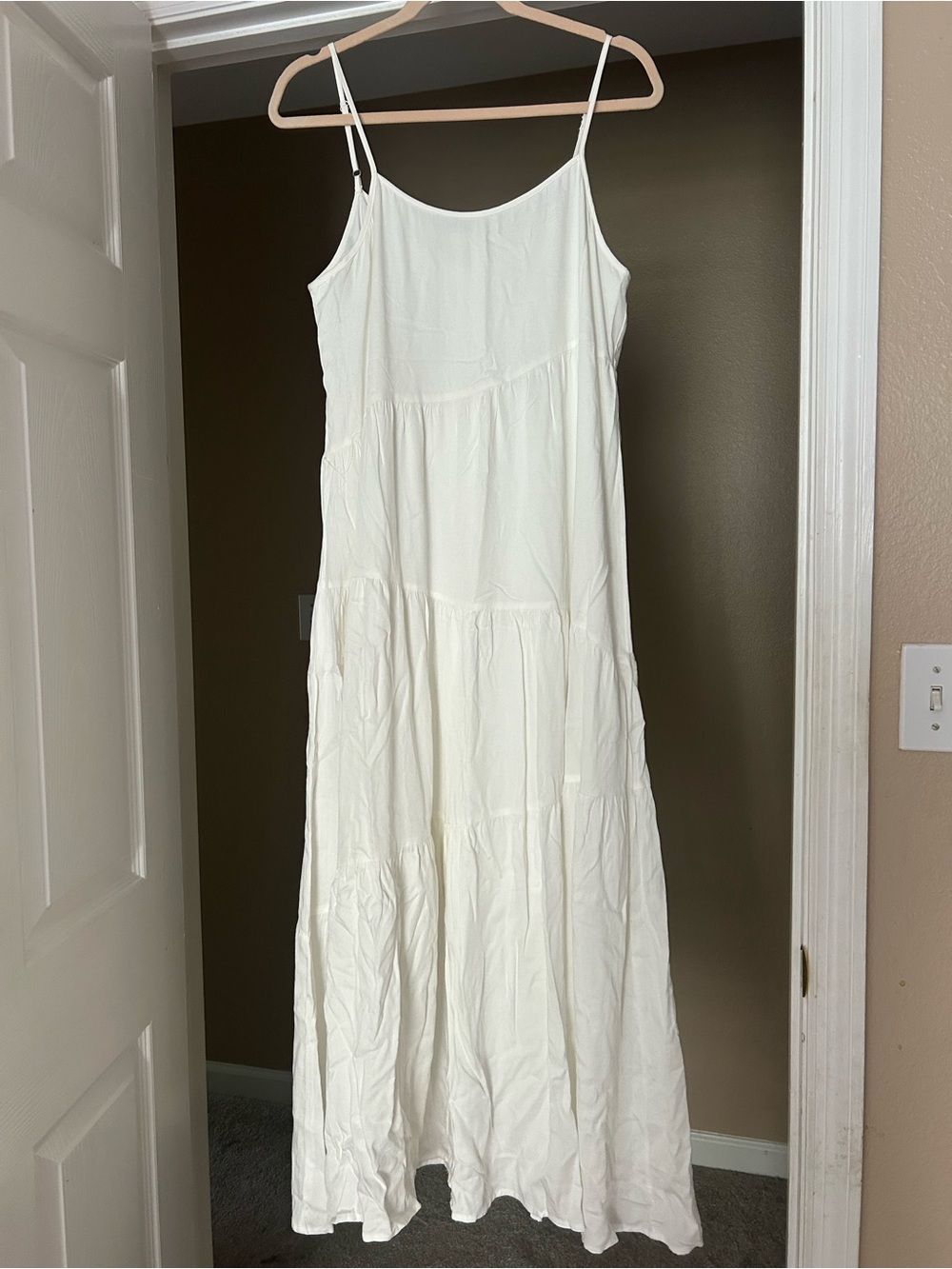 Women's White Maxi Sundress with adjustable Spaghetti Straps